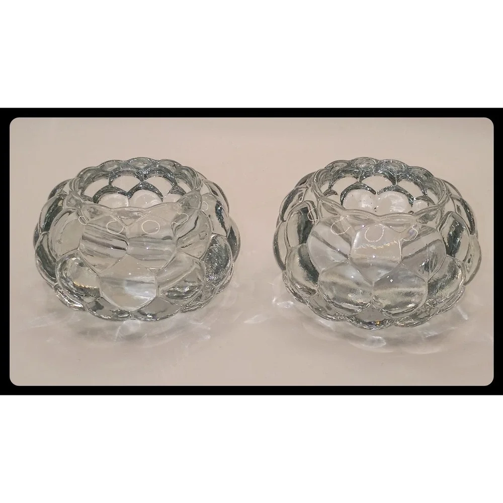 KIG Votive Candle Holders Home Decor Clear Bubble Glass Set of 2